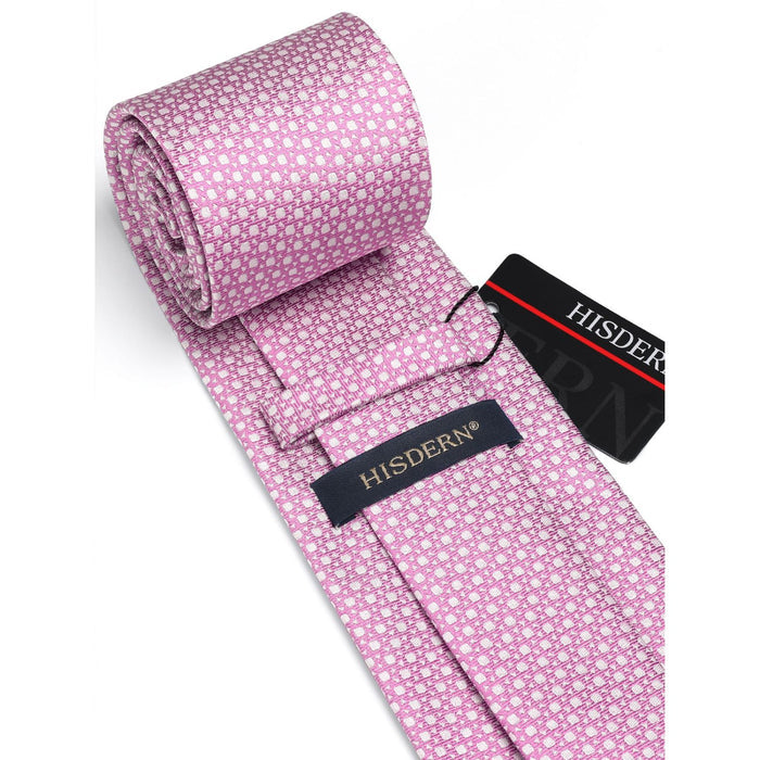 Houndstooth Tie Handkerchief Set - F-PINK