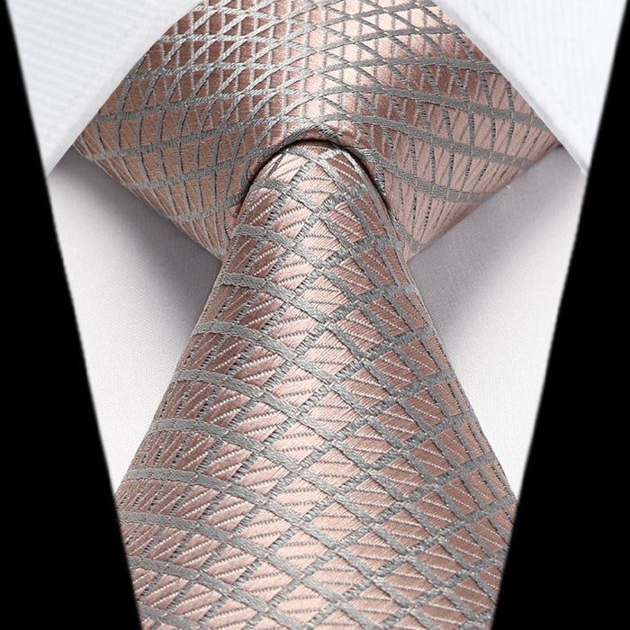 Plaid Tie Handkerchief Set - C10-PINK