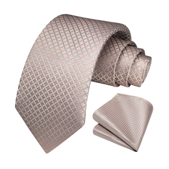 Plaid Tie Handkerchief Set - C10-PINK