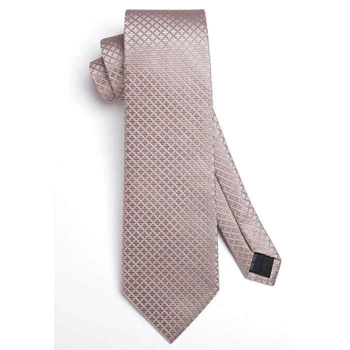Plaid Tie Handkerchief Set - C10-PINK