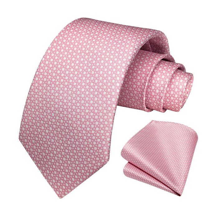 Plaid Tie Handkerchief Set - F-PINK