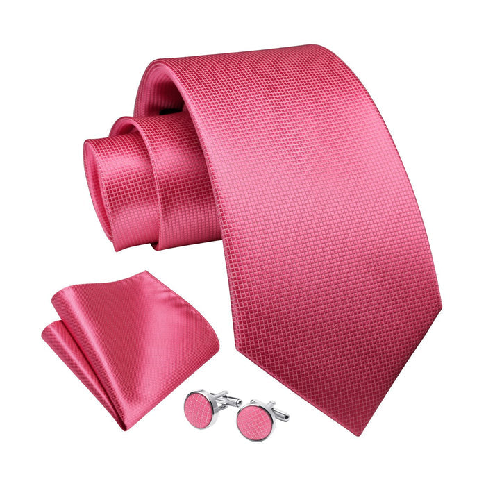 Plaid Tie Handkerchief Cufflinks - A021-PINK