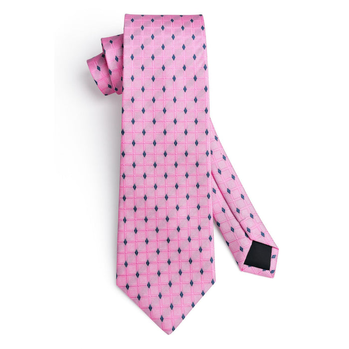 Plaid Tie Handkerchief Set Cufflinks - G1-PINK