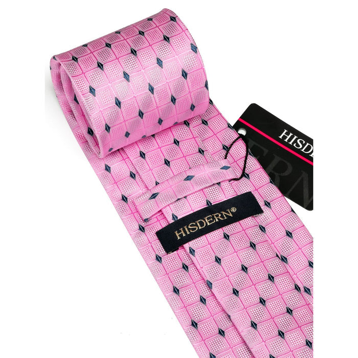 Plaid Tie Handkerchief Set Cufflinks - G1-PINK