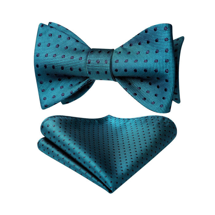 Polka Dots Bow Tie & Pocket Square - E3-GREEN/NAVY BLUE