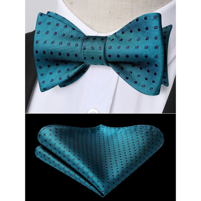 Polka Dots Bow Tie & Pocket Square - E3-GREEN/NAVY BLUE