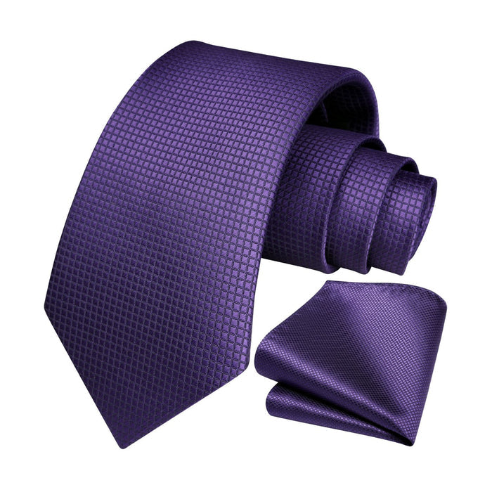 Plaid Tie Handkerchief Set - PURPLE-3