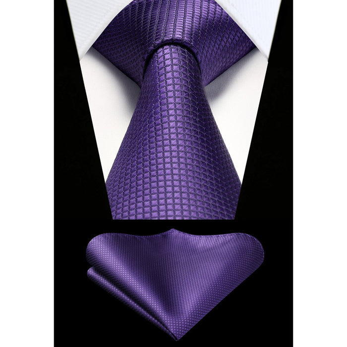 Plaid Tie Handkerchief Set - PURPLE-3