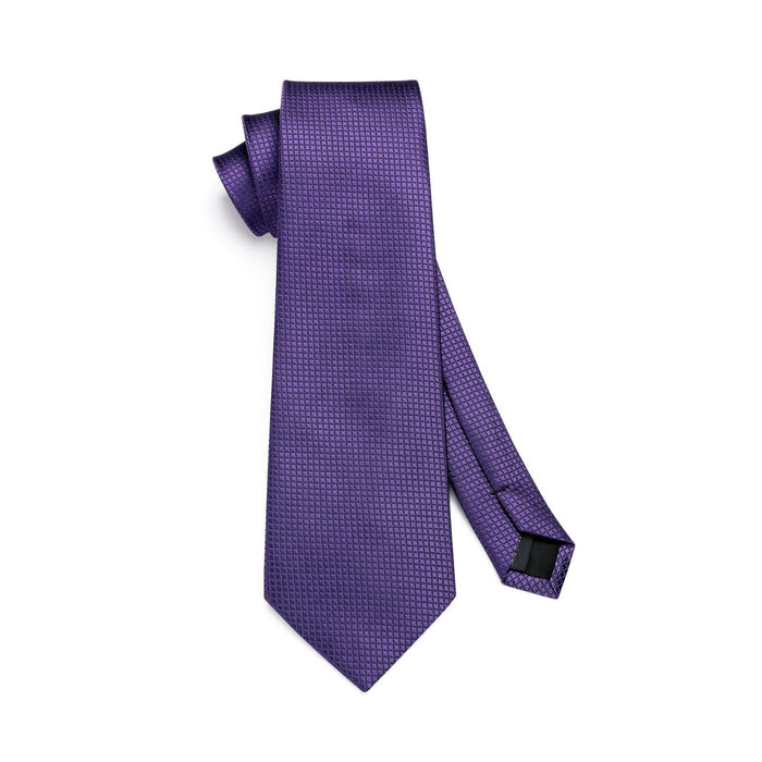 Plaid Tie Handkerchief Set - PURPLE-3