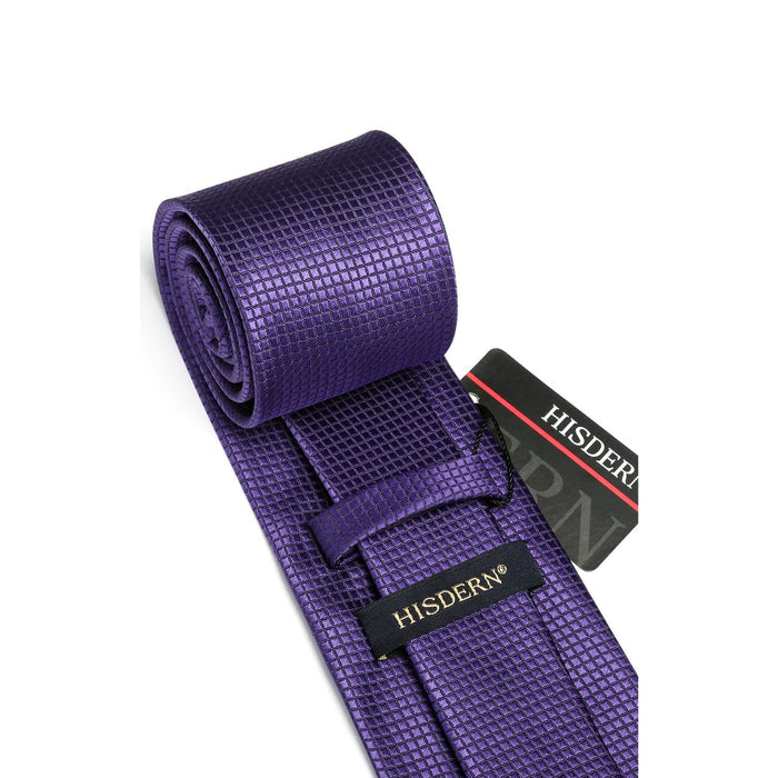 Plaid Tie Handkerchief Set - PURPLE-3