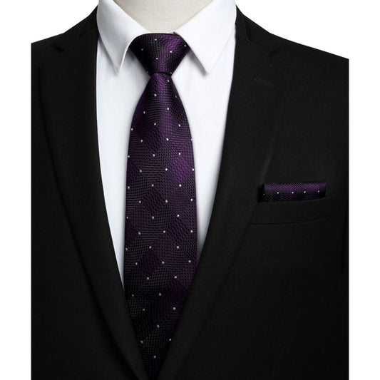 Plaid Tie Handkerchief Set - B-PURPLE