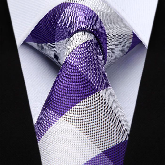 Plaid Tie Handkerchief Set - C-PURPLE