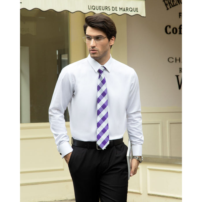 Plaid Tie Handkerchief Set - C-PURPLE