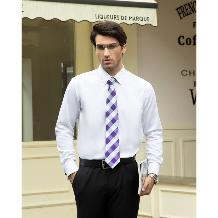 Plaid Tie Handkerchief Set - C-PURPLE