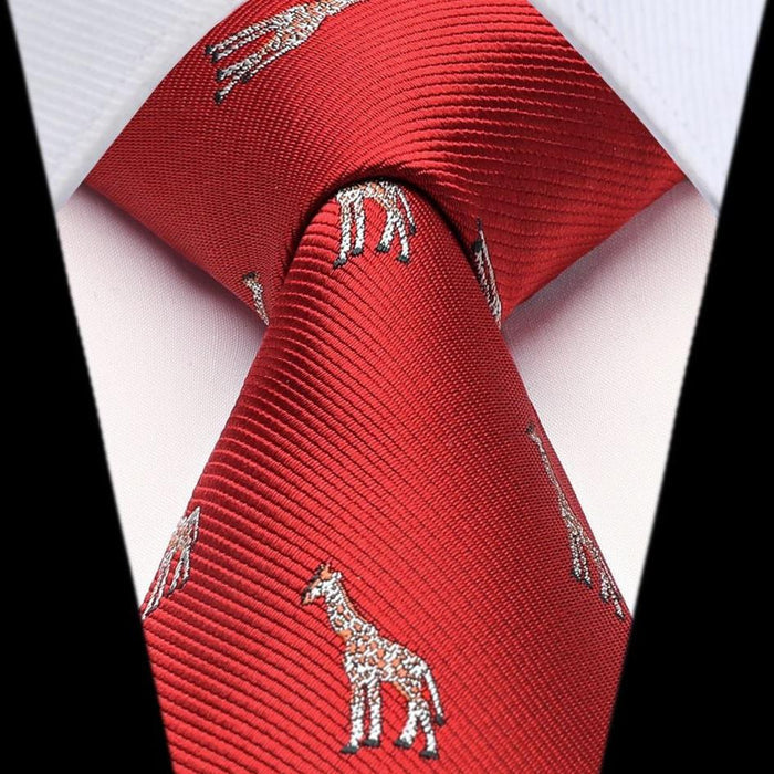 Giraffe Tie Handkerchief Set - RED