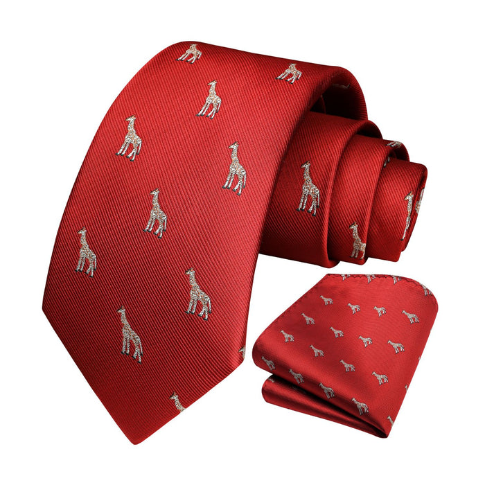 Giraffe Tie Handkerchief Set - RED