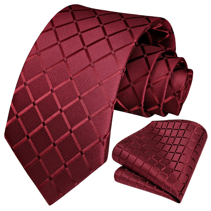 Plaid Tie Handkerchief Set - A-RED