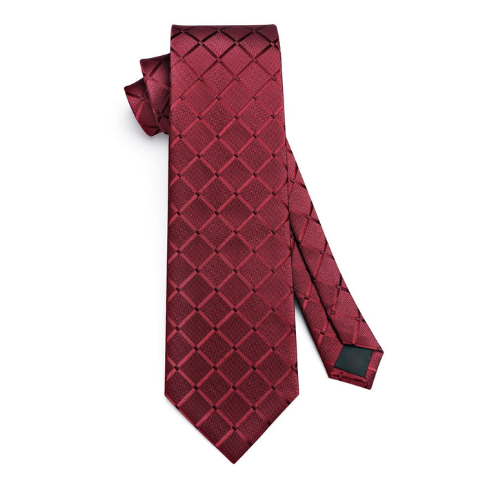 Plaid Tie Handkerchief Set - A-RED