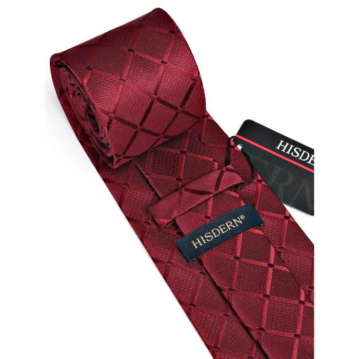 Plaid Tie Handkerchief Set - A-RED