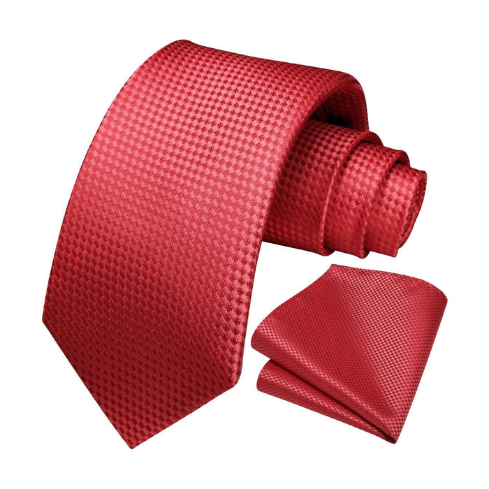 Houndstooth Tie Handkerchief Set - 065-RED