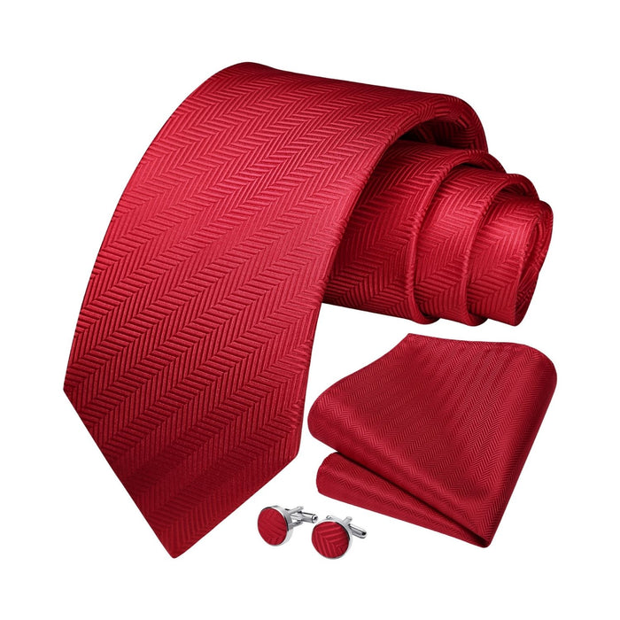 Stripe Tie Handkerchief Cufflinks - RED