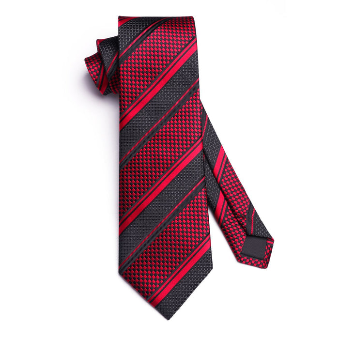Stripe Tie Handkerchief Cufflinks - C1-RED