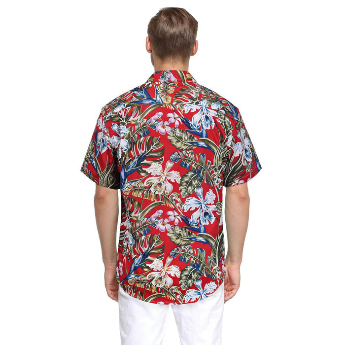Hawaiian Tropical Shirts with Pocket - RED