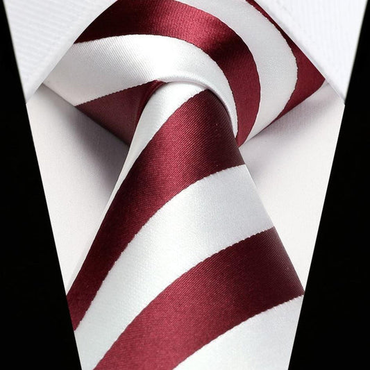 Stripe Tie Handkerchief Set - RED/WHITE