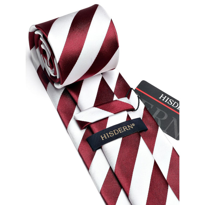 Stripe Tie Handkerchief Set - RED/WHITE