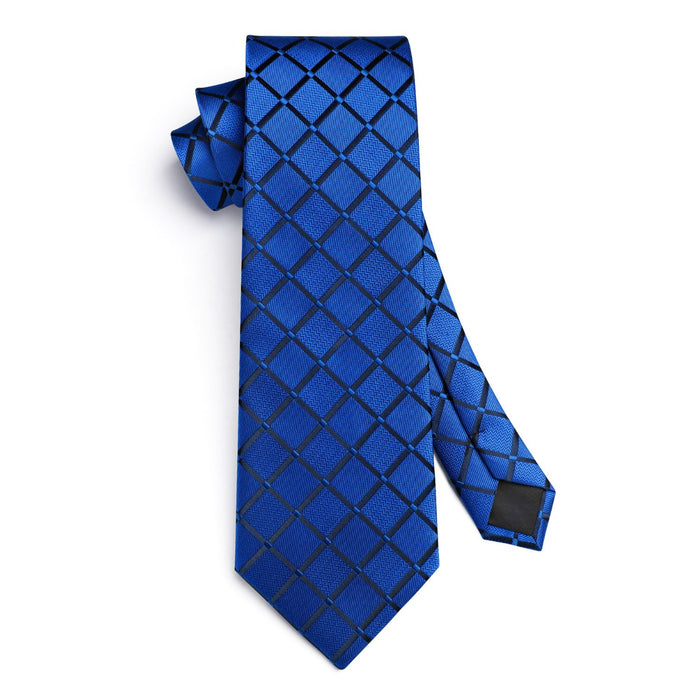 Plaid Tie Handkerchief Set -  A6-ROYAL BLUE