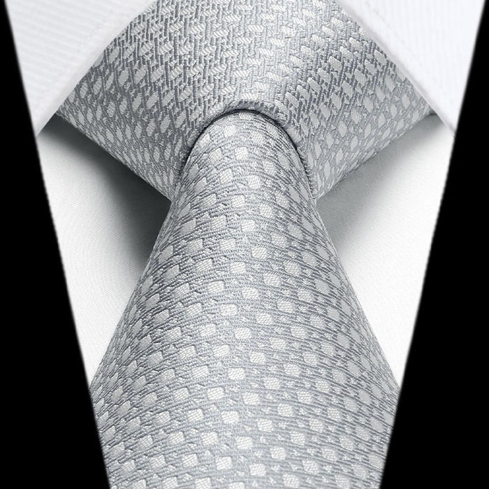 Houndstooth Tie Handkerchief Set - F-SILVER/GREY