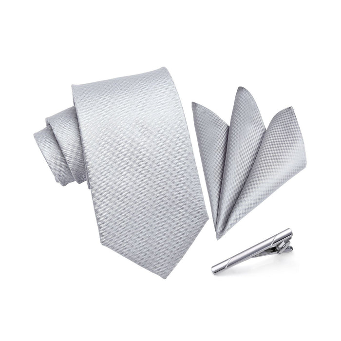 Plaid Tie Handkerchief Clip - 01 SILVER