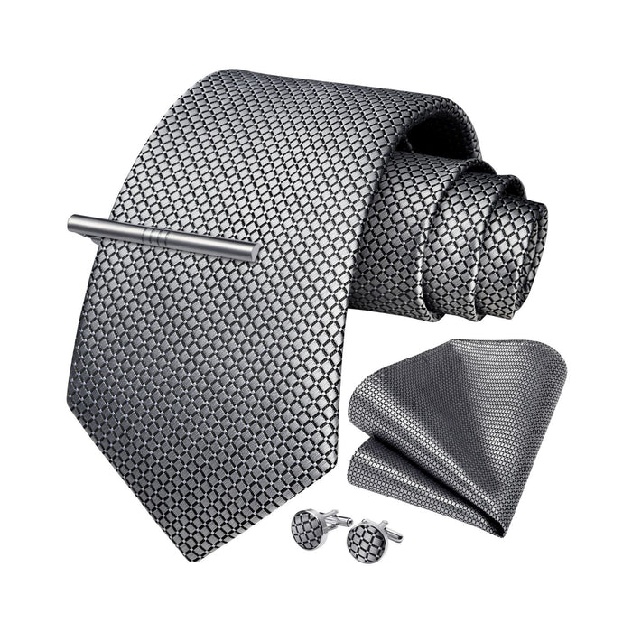 Plaid Tie Handkerchief Cufflinks Clip - SILVER