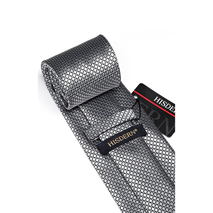 Plaid Tie Handkerchief Cufflinks Clip - SILVER