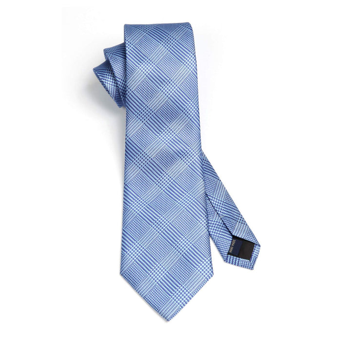 Plaid Tie Handkerchief Set - B-SKY BLUE