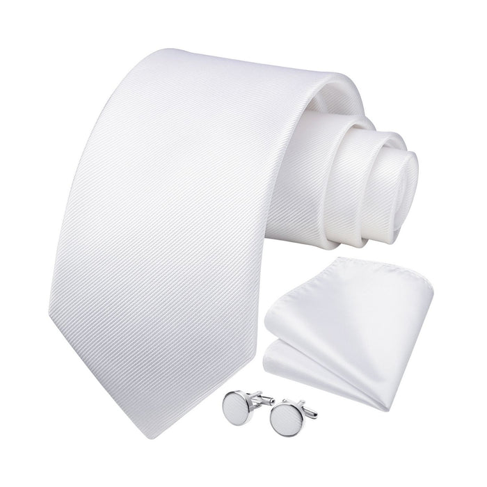 Solid Tie Handkerchief Cufflinks - WHITE