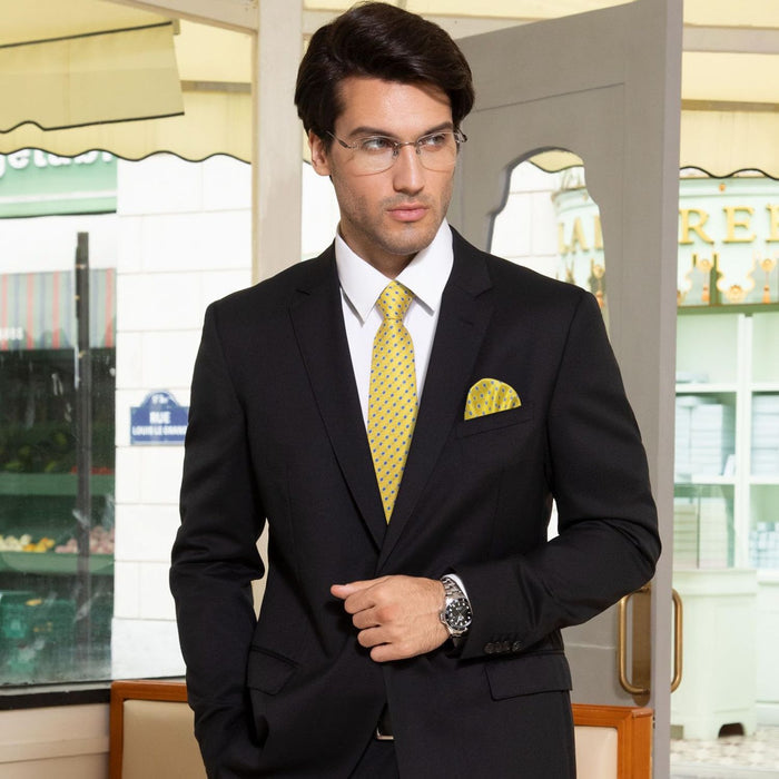 Floral Tie Handkerchief Set - A37-YELLOW