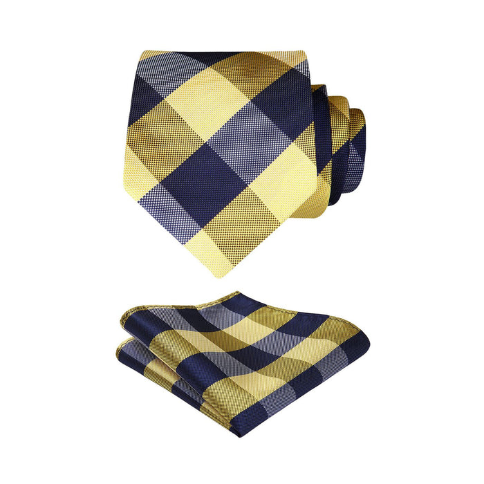 Plaid Tie Handkerchief Set - C-YELLOW