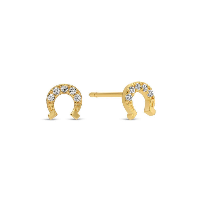 Pair of gold horseshoe shaped diamond stud earrings