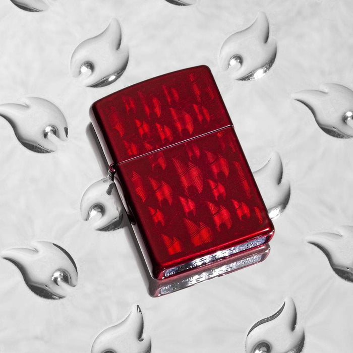Iced Zippo Flame Design Candy Apple Red Lighter