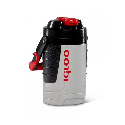 Front detail of Igloo Performance insulated drinks cooler in red in 950ml capacity with the handle down