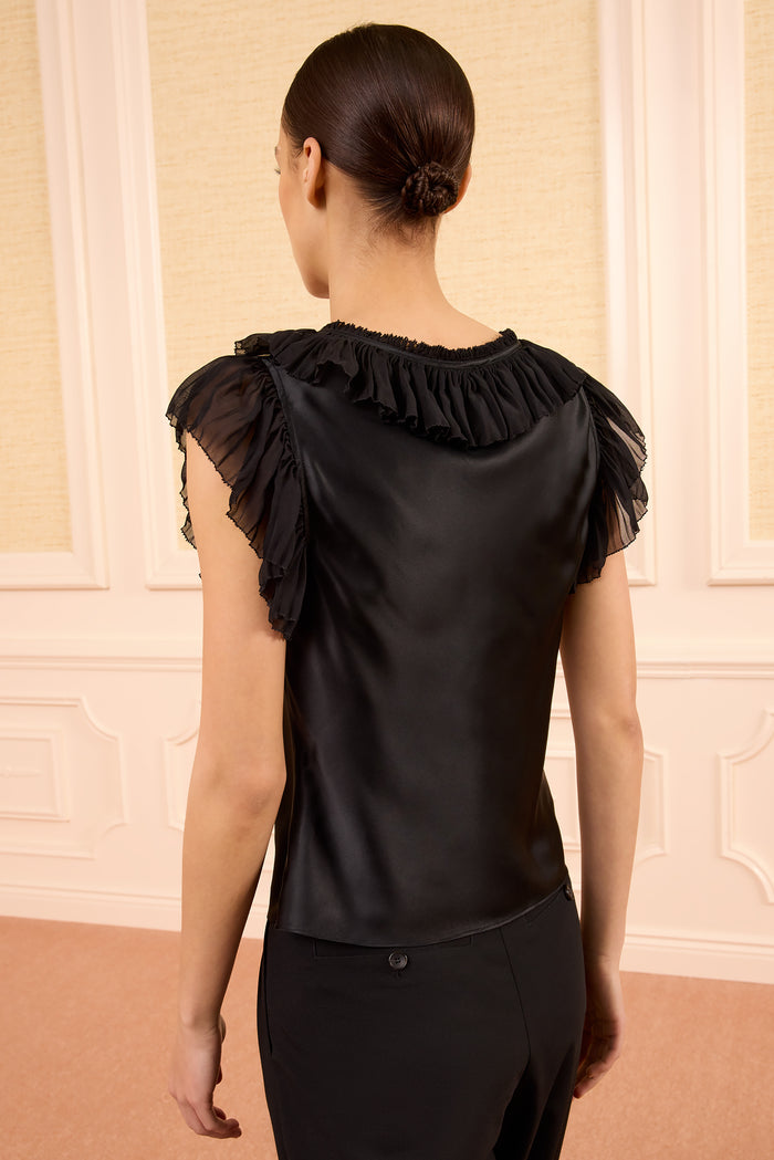 Ilyana Silk Top with Lace Up - Noir