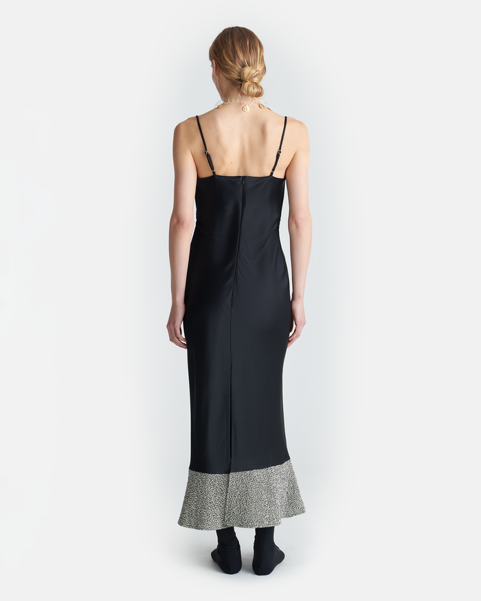 Ineke - Slip Satin and Loopback Cotton Dress - Black/Mouline