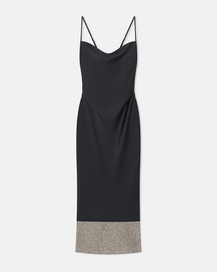 Ineke - Slip Satin and Loopback Cotton Dress - Black/Mouline