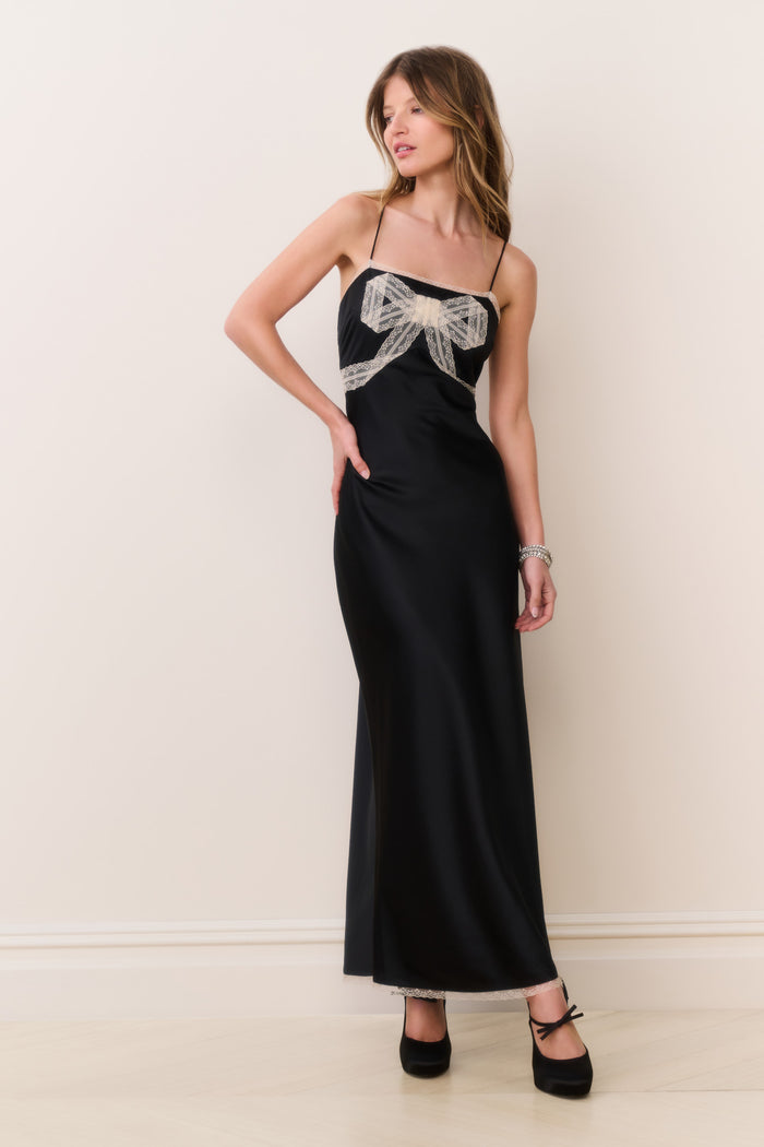 Isolie Lace Bow Crepe Maxi Dress