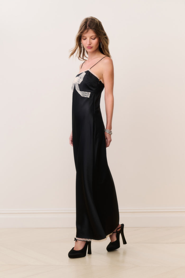 Isolie Lace Bow Crepe Maxi Dress