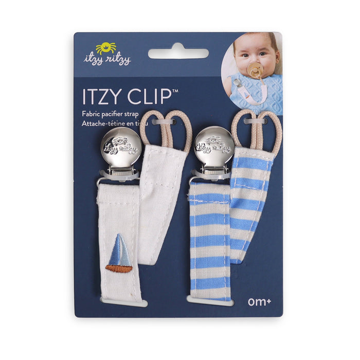 Itzy Clip Fabric Pacifier Strap - Nautical Blue - Wee Bee Baby Boutique