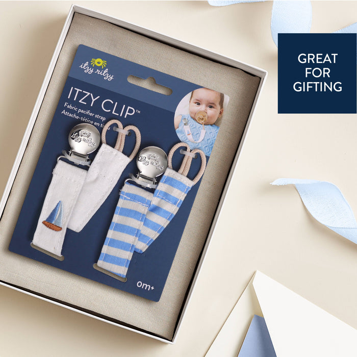 Itzy Clip Fabric Pacifier Strap - Nautical Blue - Wee Bee Baby Boutique