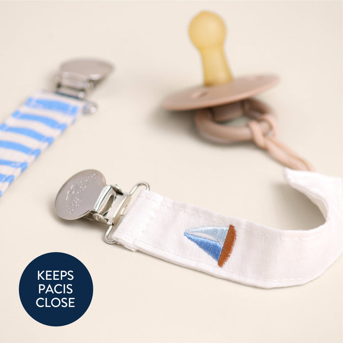 Itzy Clip Fabric Pacifier Strap - Nautical Blue - Wee Bee Baby Boutique