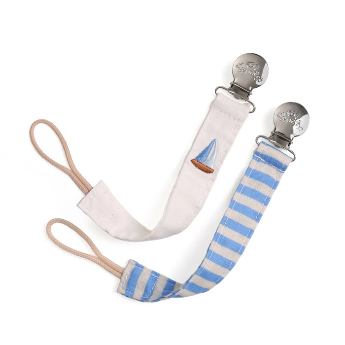 Itzy Clip Fabric Pacifier Strap - Nautical Blue - Wee Bee Baby Boutique